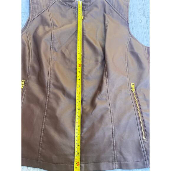 Marc New York Andrew Marc Men’s 2X Brown Faux Leather Zip Vest Gold Zippers - Picture 4 of 7